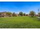 Large grassy recreational field with a backdrop of mature trees and residential buildings at 4020 Smokey Fog Ave # 3, North Las Vegas, NV 89081