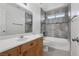 Modern bathroom featuring tile accent wall, and white vanity at 575 Aspen Leaf St, Las Vegas, NV 89144