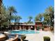 Community pool surrounded by palm trees and a shaded pergola area for relaxing and socializing at 908 Duckhorn Ct # 102, Las Vegas, NV 89144