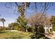 Expansive backyard featuring a manicured lawn, mature trees, and lush landscaping at 2041 Troon Dr, Henderson, NV 89074