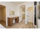 Elegant bathroom featuring a makeup vanity and access to the shower and other areas at 4493 Rometta Ave, Las Vegas, NV 89141
