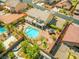 Stunning property aerial view featuring pool, gazebo, lush landscaping, and elegant outdoor living at 6958 Lazy Sunset Ct, Las Vegas, NV 89156