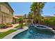 Sparkling pool and spa with a covered outdoor living space and lush green yard is perfect for entertaining at 9909 Masked Duck Ave, Las Vegas, NV 89117