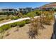 Modern home featuring desert landscaping and a private walkway, offering a serene outdoor experience at 10349 Bressana Dr, Las Vegas, NV 89135