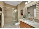 Modern bathroom features a walk-in shower, sleek vanity, and contemporary fixtures for a spa-like experience at 2166 Alyssa Jade Dr, Henderson, NV 89052