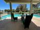Backyard patio with a large pool and a view of the golf course and desert landscape at 3142 Bel Air Dr, Las Vegas, NV 89109