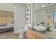 A modern bathroom with dual vessel sinks, stylish fixtures, and sleek cabinetry, providing a luxurious and relaxing space at 3722 Las Vegas Blvd # 3209, Las Vegas, NV 89158
