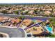 Aerial view of property with a pool and outlined in blue to show the property lines at 5033 Austrian Dr, Las Vegas, NV 89130