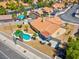 Aerial view of a Southwestern-style home with a private pool and outdoor patio area at 5033 Austrian Dr, Las Vegas, NV 89130