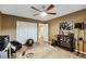 Cozy bedroom with ceiling fan, rug, and closet at 741 Canary Wharf Dr, Las Vegas, NV 89178