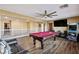 Spacious bonus room featuring a pool table, ceiling fan and entertainment area at 741 Canary Wharf Dr, Las Vegas, NV 89178