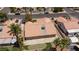 Aerial view showcasing the home's backyard, patio, and landscaping at 849 Ringwood Ln, Las Vegas, NV 89110