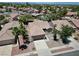 Aerial view of a lovely single-story home with desert landscaping, and a well maintained neighborhood at 2118 High Mesa Dr, Henderson, NV 89012