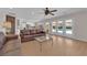 Inviting living room with a view of the pool through French doors at 3753 Meadowcrest Dr, Las Vegas, NV 89121