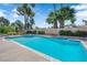 Inviting backyard pool surrounded by lush palm trees and a privacy wall, perfect for relaxing at 3753 Meadowcrest Dr, Las Vegas, NV 89121