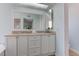 Bathroom featuring a double sink vanity with large mirror at 4742 Obannon Dr # A, Las Vegas, NV 89102