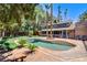 Backyard view showcases a pool and mature landscaping surrounding the home at 5260 N Jones Blvd, Las Vegas, NV 89130