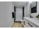 Beautiful bathroom with a dual sink vanity, modern fixtures, and a sleek walk-in shower with black accents at 555 E Silverado Ranch Blvd # 2129, Las Vegas, NV 89183
