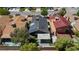 Aerial view of a home with solar panels, a pool, patio, and well-maintained yard at 6924 Senton Ave, Las Vegas, NV 89108