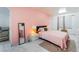 Cozy bedroom featuring tile floors, a modern bed, and pink walls for a cheerful atmosphere at 2990 Carnelian St, Las Vegas, NV 89121