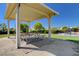 Shaded picnic area in the community park, featuring picnic tables and a view of the playground at 406 River Glider Ave, North Las Vegas, NV 89084