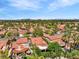Expansive aerial view of a neighborhood with red tile roofs and mature trees, set against a backdrop of a blue sky at 5123 Southern Hills Ln, Las Vegas, NV 89113