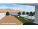 Virtual backyard design showcasing a pool, spa, lush landscaping, and outdoor recreation with beautiful mountain views at 10239 Meandering Dell Ave, Las Vegas, NV 89166