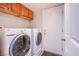Convenient laundry room with modern washer and dryer units, plus extra storage space at 1844 Ghost Trace Ave, Las Vegas, NV 89183