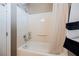 Shower with curtain, built-in soap rack, and a detachable shower head at 2080 Powder Springs St, Henderson, NV 89052