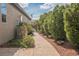 Side yard pathway lined with lush greenery, providing a tranquil outdoor experience at 2080 Powder Springs St, Henderson, NV 89052