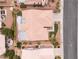 Bird's eye view of desert home with tile roof and manicured landscaping at 2624 Spalding Dr, Las Vegas, NV 89134