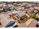 Aerial view showcasing a home with backyard pergola, artificial turf, and well-kept desert landscaping at 5028 Crying Heart St, North Las Vegas, NV 89031