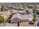 Aerial view of a single-story home with a pergola, artificial turf, and desert landscaping at 5028 Crying Heart St, North Las Vegas, NV 89031