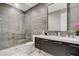 Modern bathroom featuring a glass shower, sleek vanity, and contemporary finishes, offering a spa-like experience at 527 Serenity Point Dr, Henderson, NV 89012