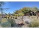 Well-manicured front yard with desert landscaping and mature trees at 8229 Sedona Sunrise Dr, Las Vegas, NV 89128