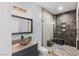 Stylish bathroom featuring a luxurious shower with built in bench and a modern vanity at 8713 Long Winter Ct, Las Vegas, NV 89131
