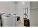 Laundry room with white washer and dryer and room for storage and organization at 912 Allister Fields Ln, Las Vegas, NV 89138