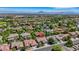 An aerial view pinpointing the location of this single story home in a lush green neighborhood at 2262 Alanhurst Dr, Henderson, NV 89052
