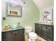 Stylish powder room featuring a vessel sink, modern fixtures, and trendy decor at 259 Rockwell Springs Ct, Henderson, NV 89012