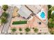 Aerial view of the property showing the large backyard with putting green, trampoline, and pool at 3169 Crystal Moon Rd, Henderson, NV 89052