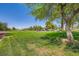 Open green space with lush grass and mature shade trees in this community park at 324 Quiet Harbor Dr, Henderson, NV 89052