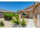 Close up shot of the front entrance with a neatly landscaped walkway and desert landscaping at 7488 Evening Falls Dr, Las Vegas, NV 89131