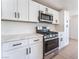 Kitchen with stainless steel appliances, white cabinetry, and sleek countertops at 2854 La Canada St, Las Vegas, NV 89169