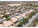 Aerial view of homes in a neighborhood, featuring pools, patios, and well-maintained yards at 5620 Siena Rose St, North Las Vegas, NV 89031