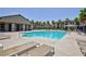 Community pool with lounge chairs and palm trees, perfect for relaxing on a sunny day at 668 Tiarella Ln, Henderson, NV 89015