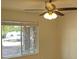 Bedroom featuring ceiling fan, carpet, and a large window offering views at 1441 Bronco Rd, Boulder City, NV 89005