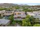 Elevated view of an expansive property featuring manicured greenery and a private backyard retreat at 38 Moonfire Dr, Las Vegas, NV 89135