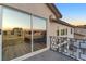 Balcony featuring a modern metal railing and views of a bedroom through sliding glass doors at 387 Hoskins Ct, Henderson, NV 89012