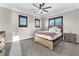 Bedroom with a ceiling fan, neutral walls, carpet, and dark-colored window blinds at 387 Hoskins Ct, Henderson, NV 89012