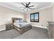 Bedroom with a ceiling fan, neutral walls, carpet, and dark-colored window blinds at 387 Hoskins Ct, Henderson, NV 89012